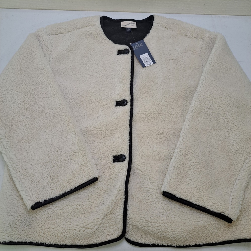 Universal Thread Womens Sherpa Jacket L Cream NWT Faux Leather Trim 1968-520